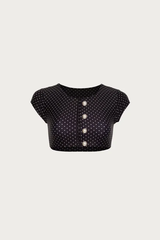 The Grace Top (Black Cream Polka Dot) sold by SAME