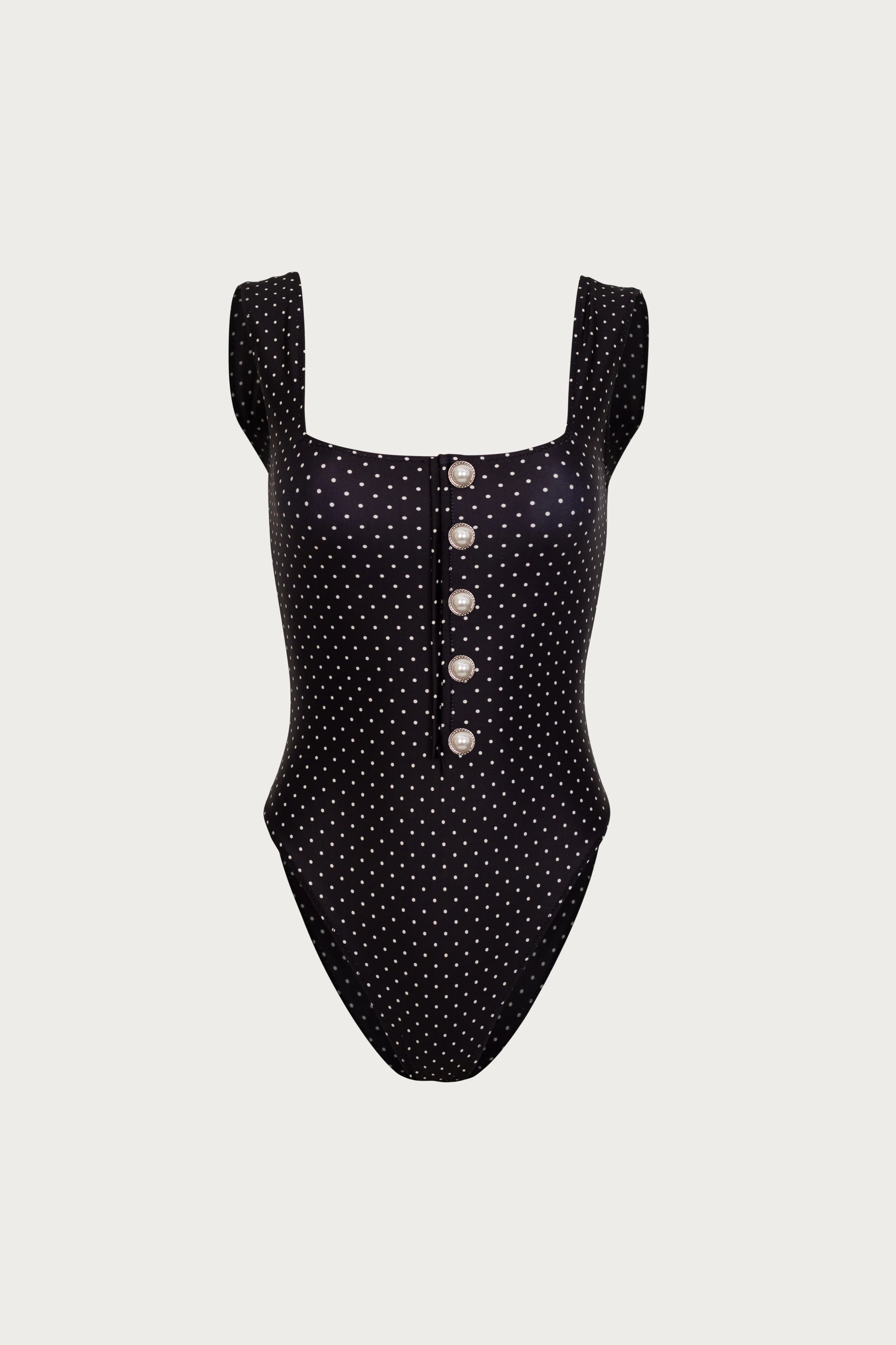The Grace Tank One Piece (Black Cream Polka Dot) sold by SAME