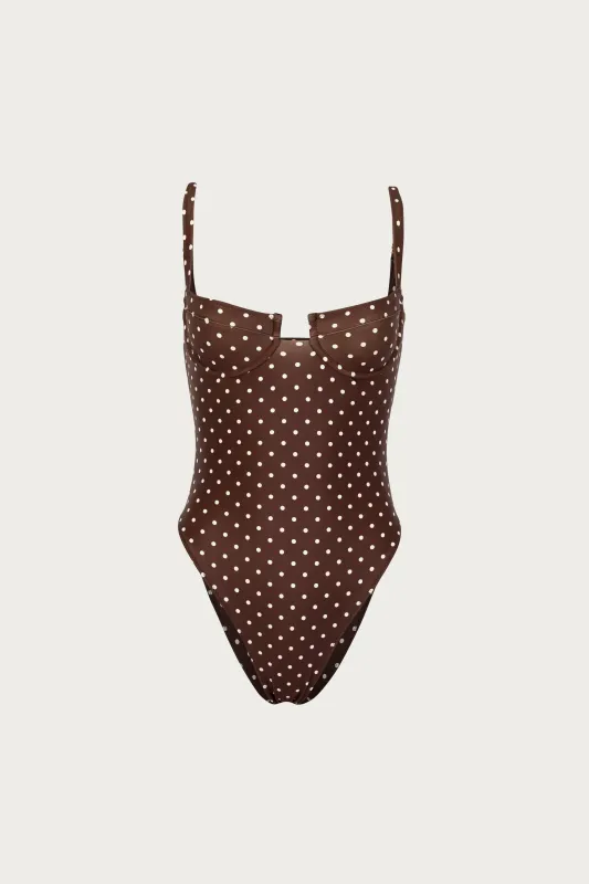 Bustier One Piece (Brown Cream Polka Dot) sold by SAME