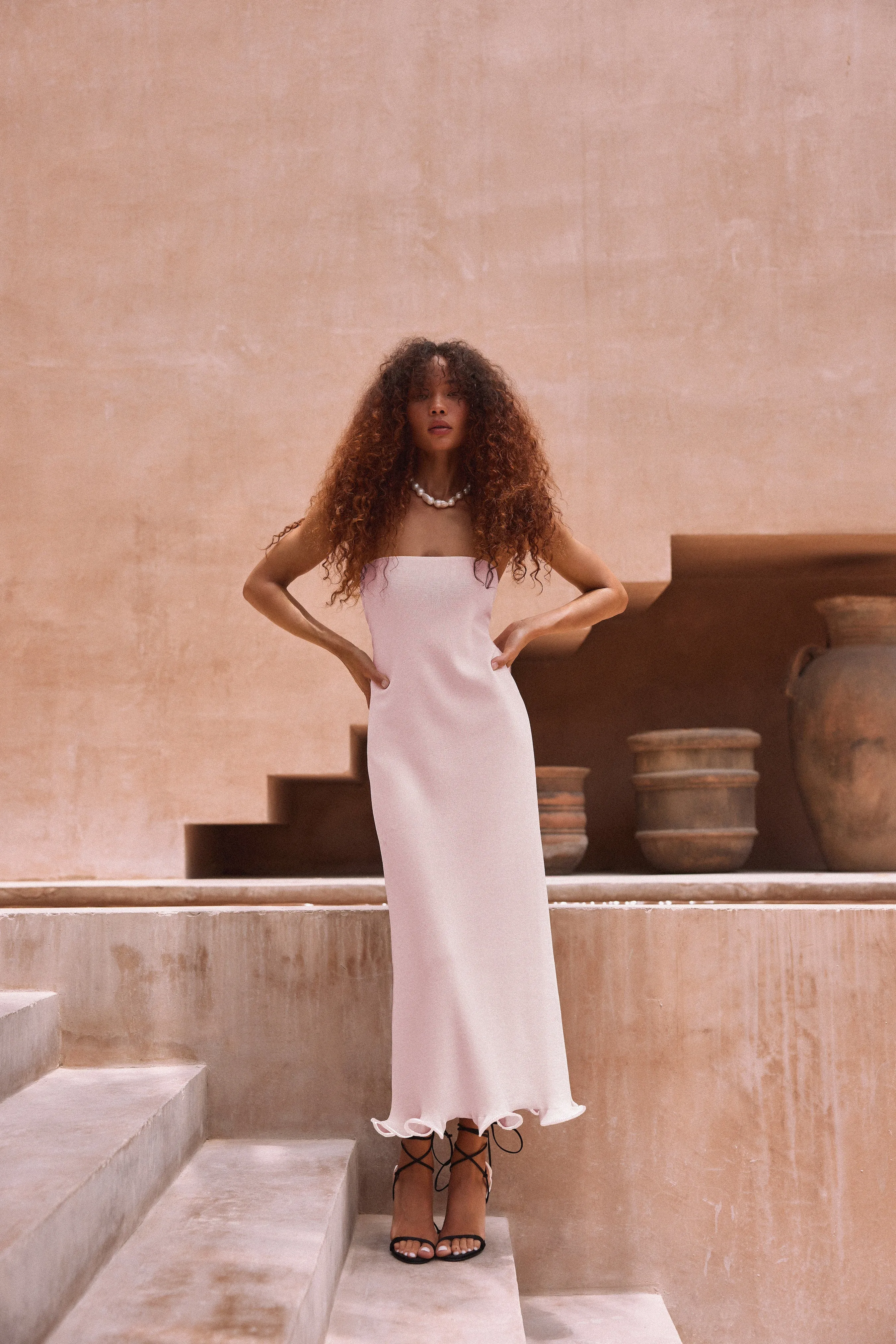 Ruffle Hem Strapless Dress (Pale Pink) sold by SAME product image thumbnail 2