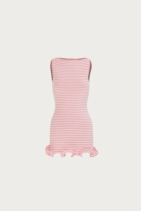 Ruffle Hem Tank Mini Dress (Pink Stripe) made by SAME