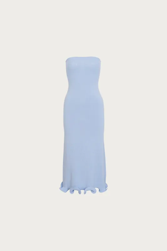 Ruffle Hem Strapless Dress (Light Blue) sold by SAME