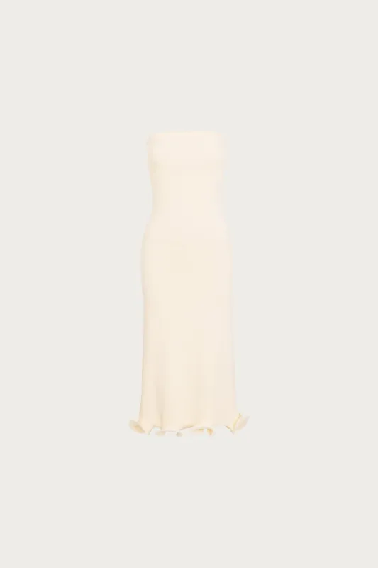 Ruffle Hem Strapless Dress (Cream) sold by SAME
