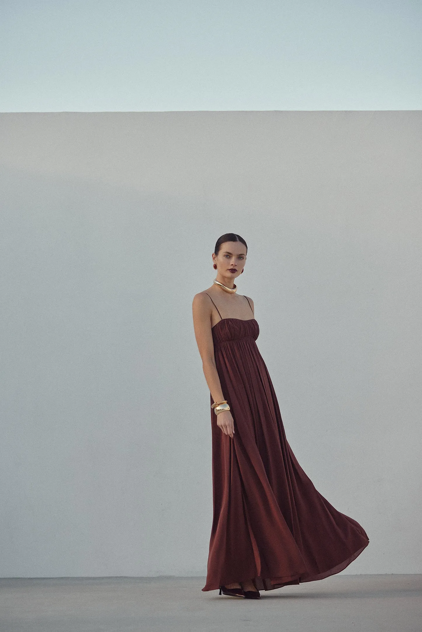 Ruched Chiffon Dress (Chocolate Brown) sold by SAME product image thumbnail 2