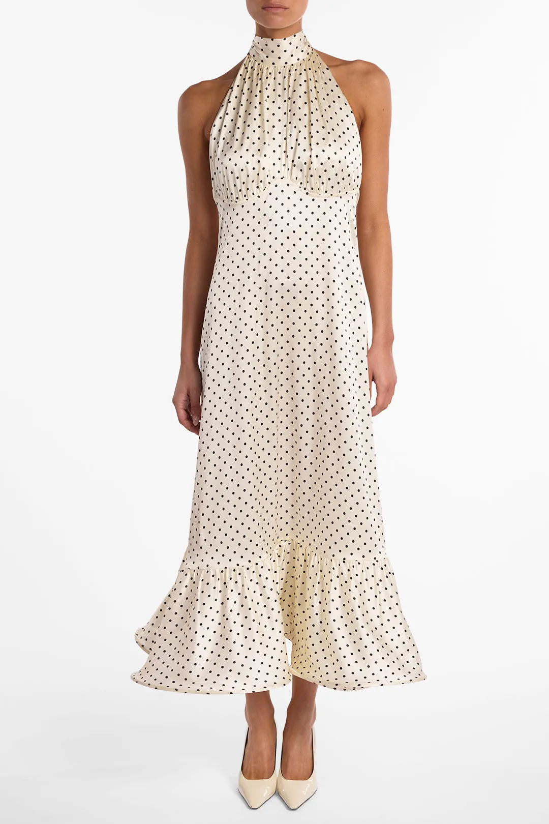 Halter Flounce Midi Dress (Cream Polka Dot) sold by SAME product image thumbnail 4