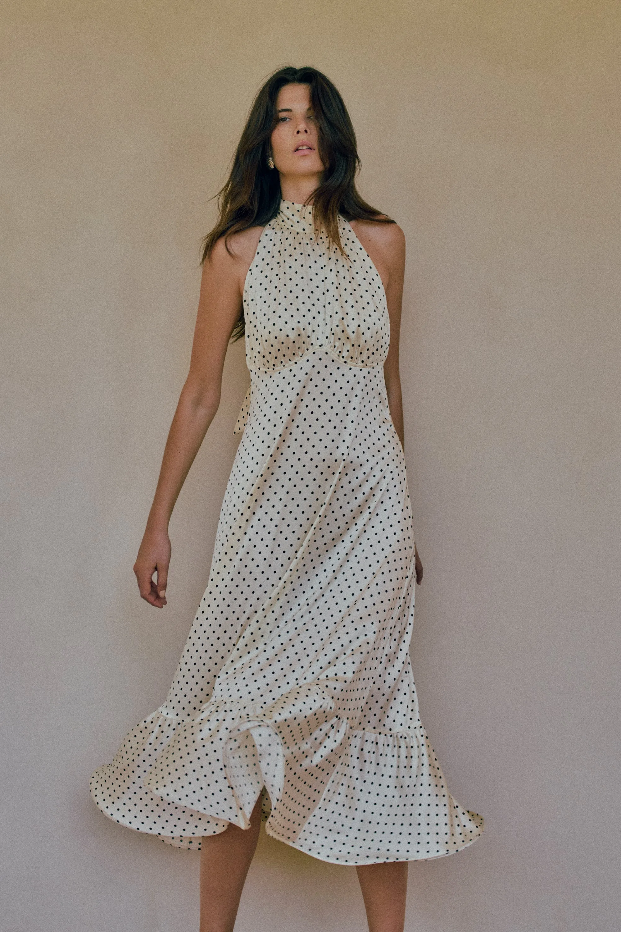 Halter Flounce Midi Dress (Cream Polka Dot) sold by SAME product image thumbnail 2
