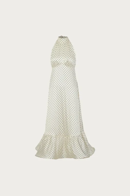 Halter Flounce Midi Dress (Cream Polka Dot) sold by SAME