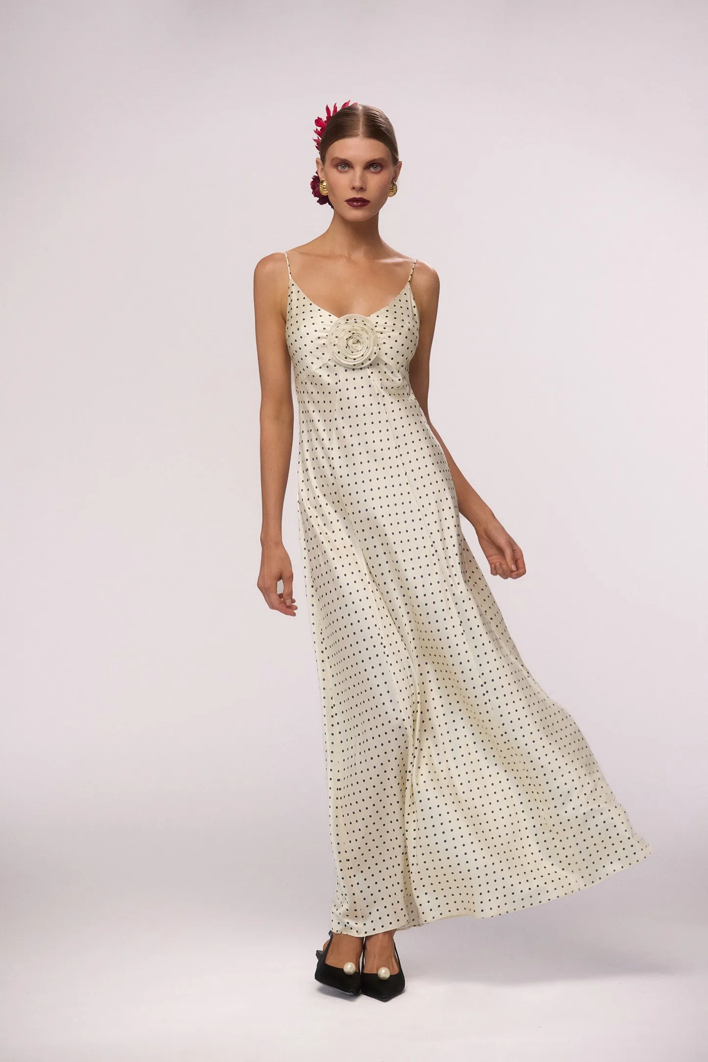 Deep V Rosette Gown (Cream Polka Dot) sold by SAME product image thumbnail 3