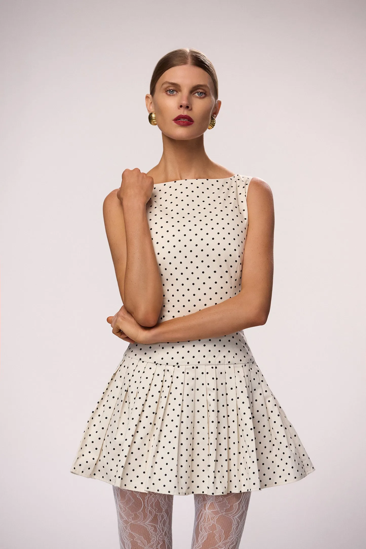 Poplin Mini Dress (Cream Polka Dot) sold by SAME product image thumbnail 3