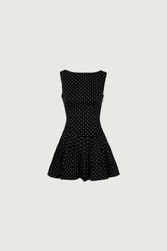 Poplin Mini Dress (Black Polka Dot) sold by SAME