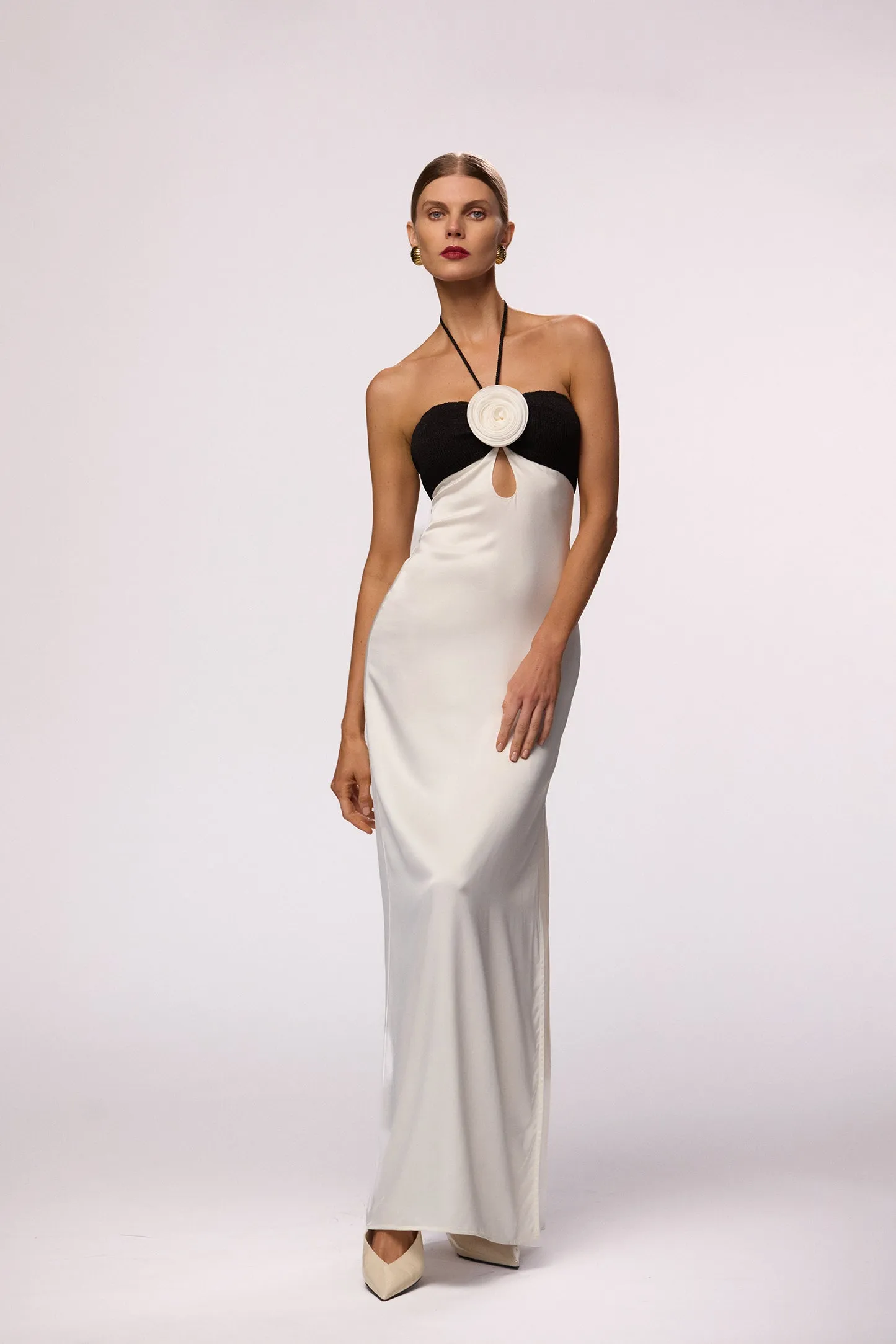 Rosette Silk Dress (Cream/Black) sold by SAME product image thumbnail 3