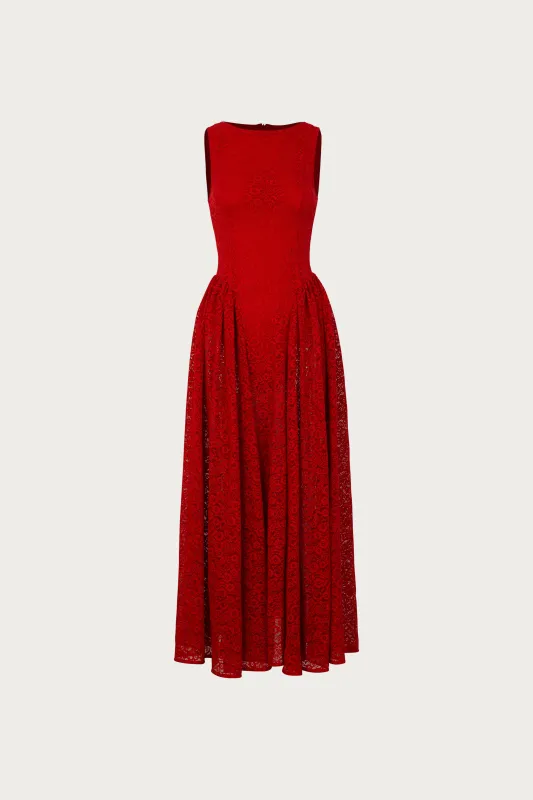 French Lace Midi Dress (Red) sold by SAME