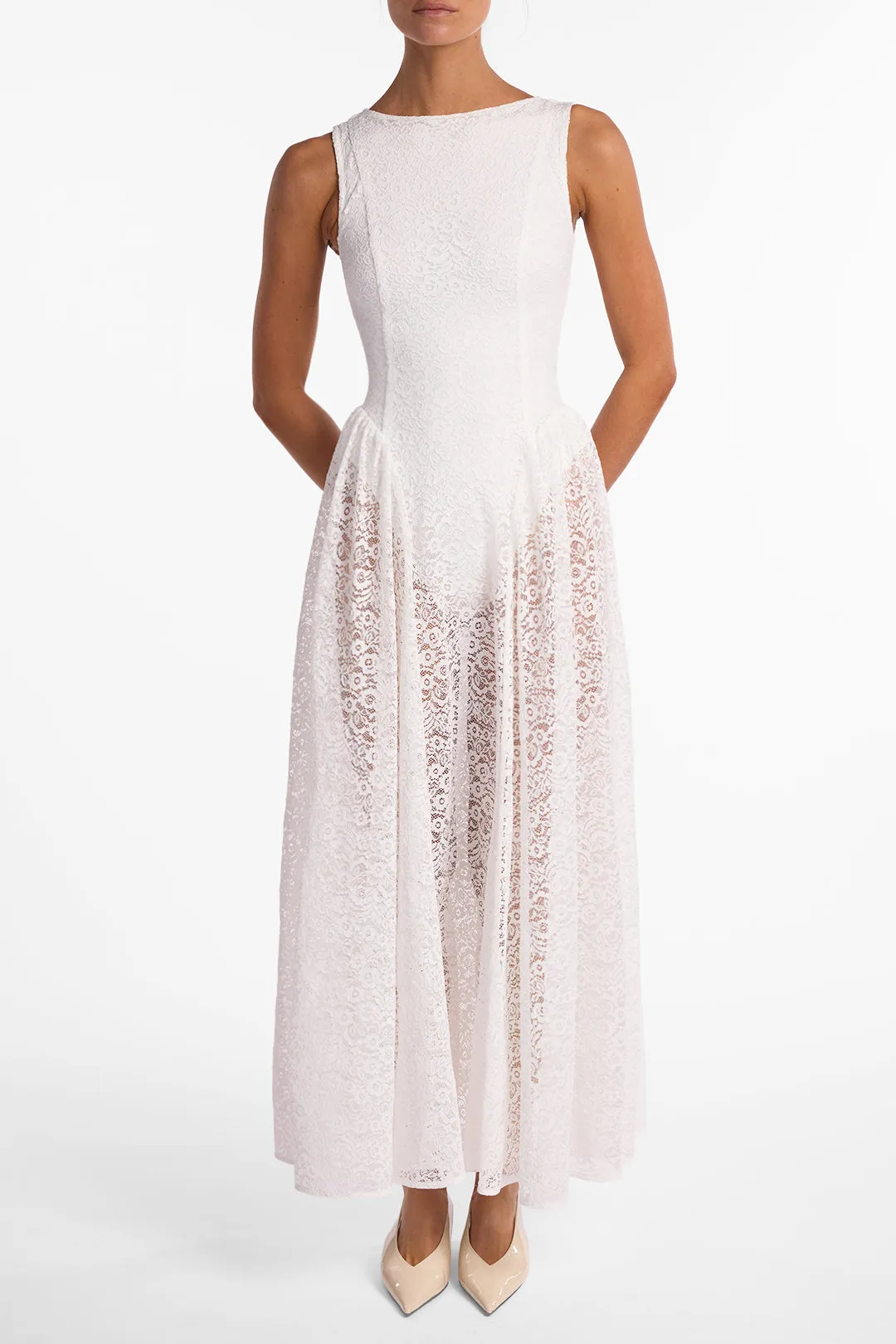 French Lace Midi Dress (White) sold by SAME product image thumbnail 2