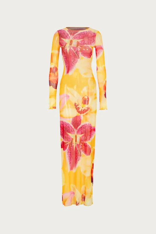 Mesh Maxi Dress (Yellow Tropical) sold by SAME