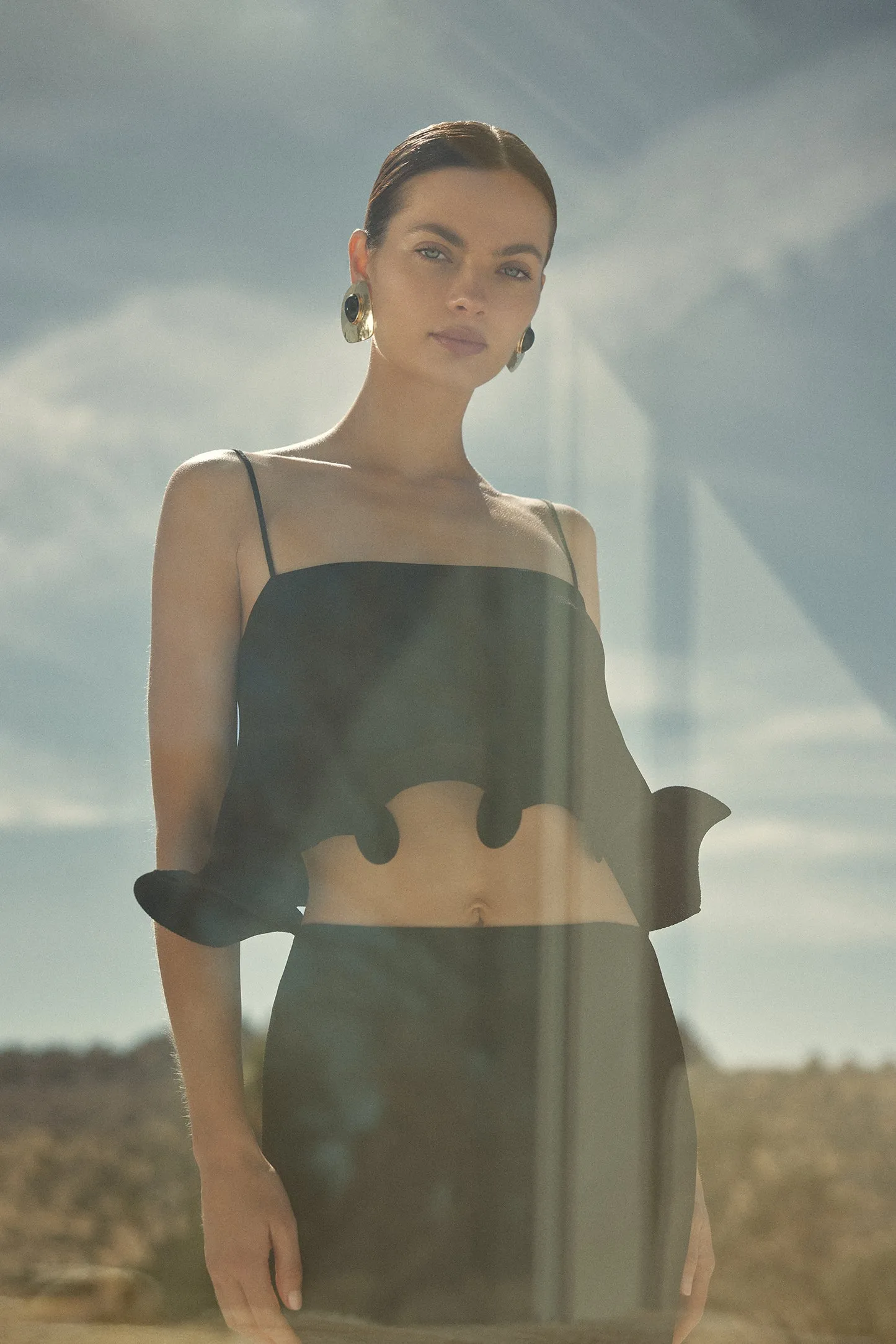 Ruffle Hem Crop Top (Black) sold by SAME product image thumbnail 3