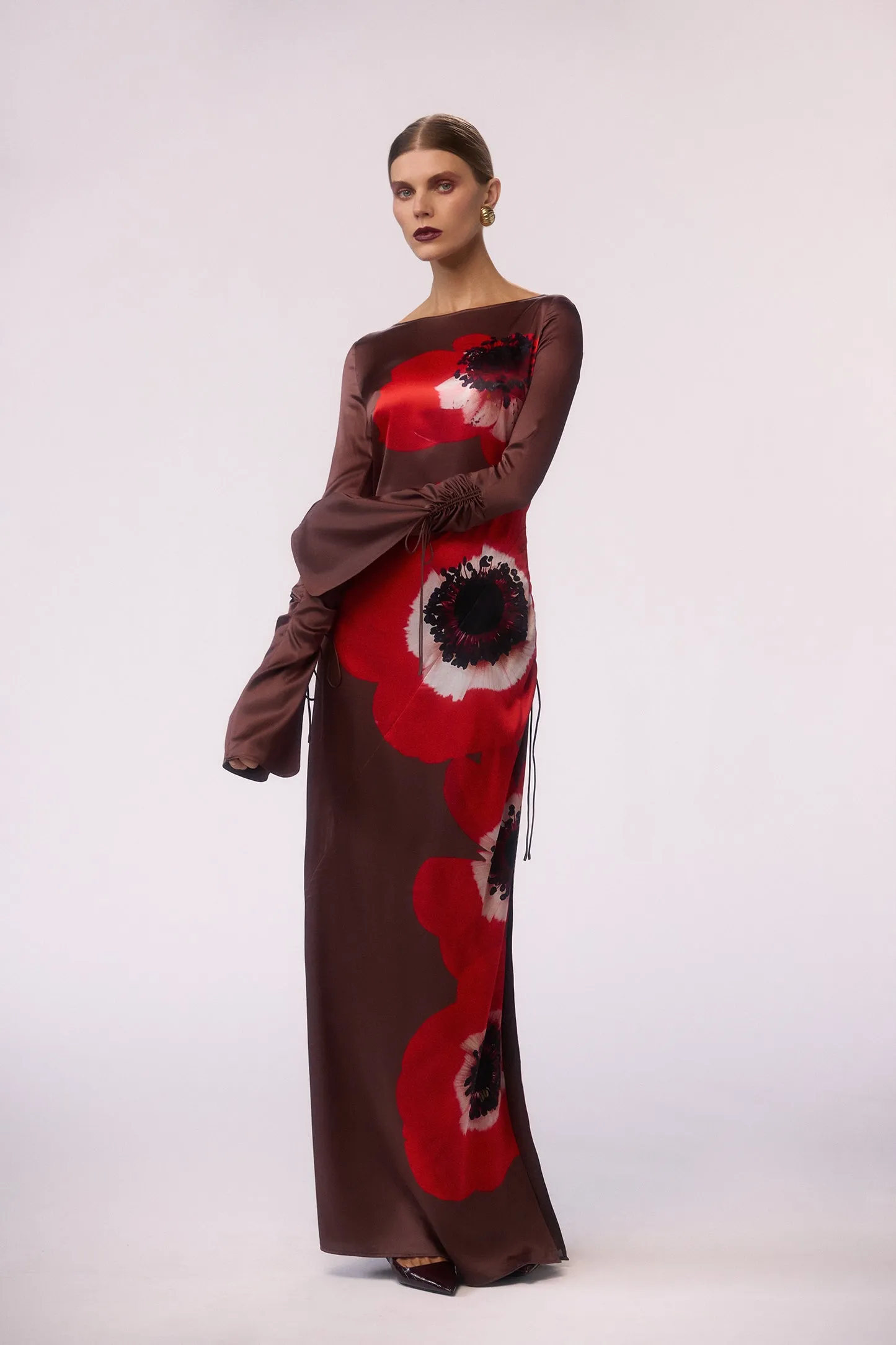 Silk Floral Gown (Brown/Red) sold by SAME product image thumbnail 2