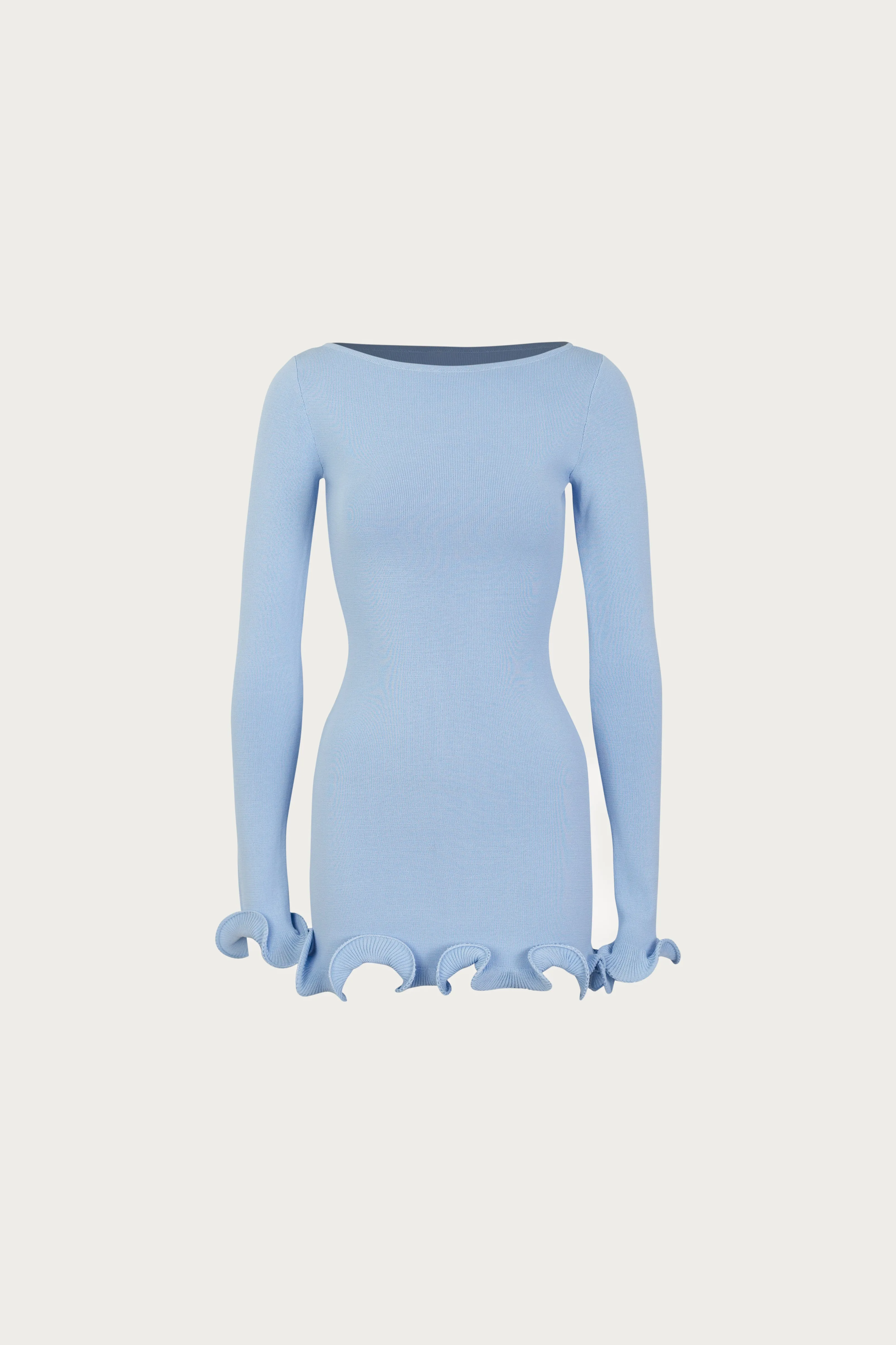 Ruffle Hem Mini Dress (Light Blue) sold by SAME