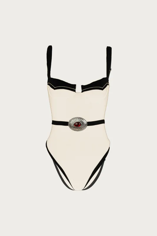 Western One Piece (Faux Suede Cream/Black) sold by SAME