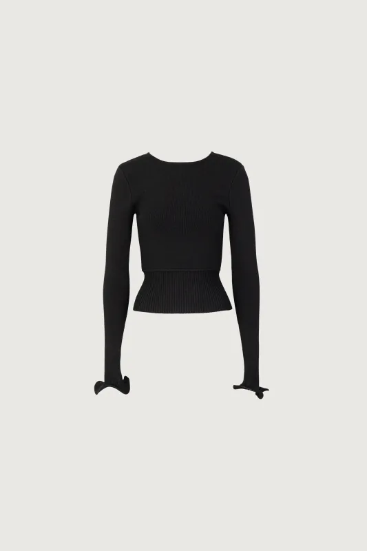 Ruffle Hem Sweater (Black) sold by SAME