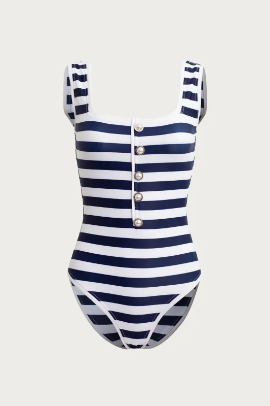 The Grace Tank One Piece (Navy Cream Stripe/White) sold by SAME