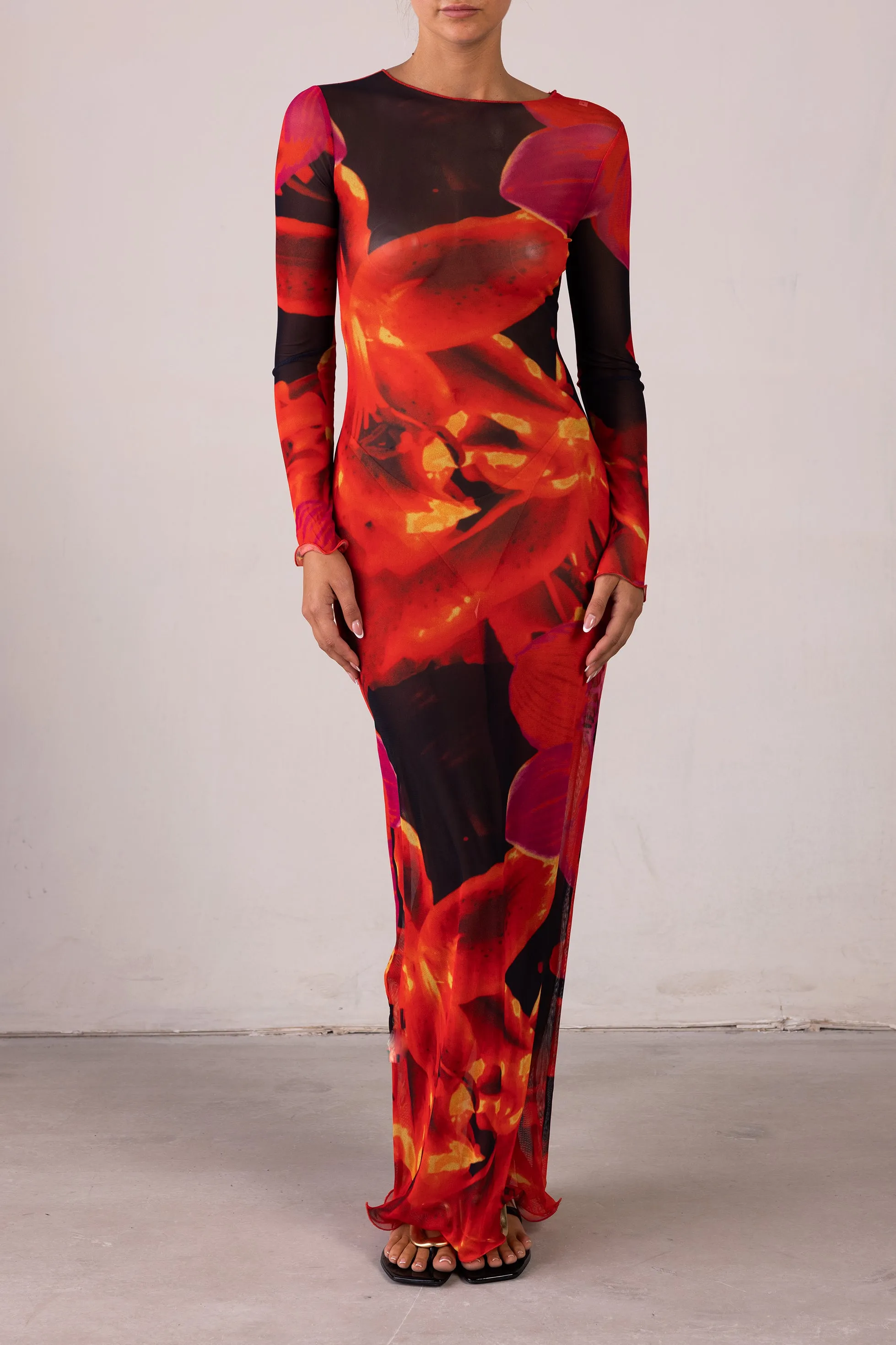 Mesh Maxi Dress (Red Tropical) sold by SAME product image thumbnail 4