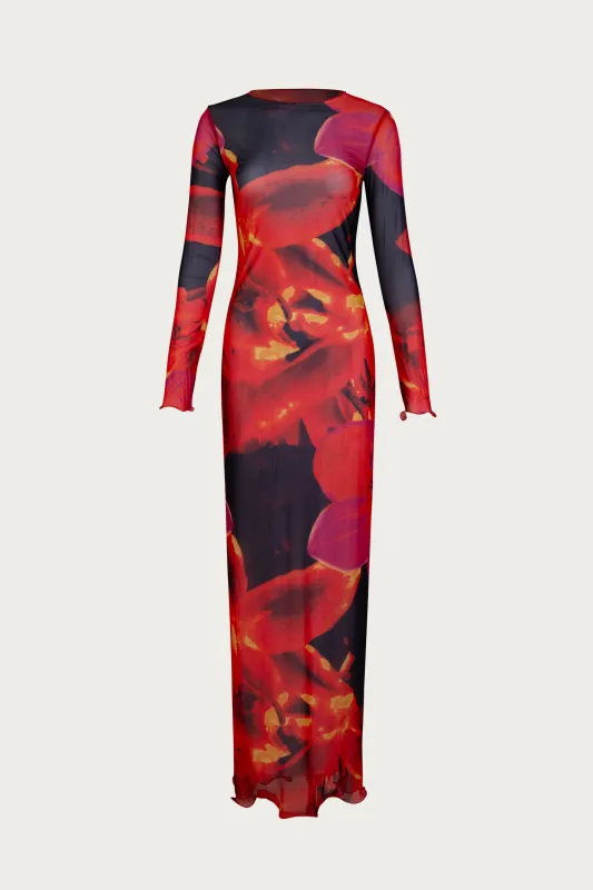 Mesh Maxi Dress (Red Tropical) sold by SAME