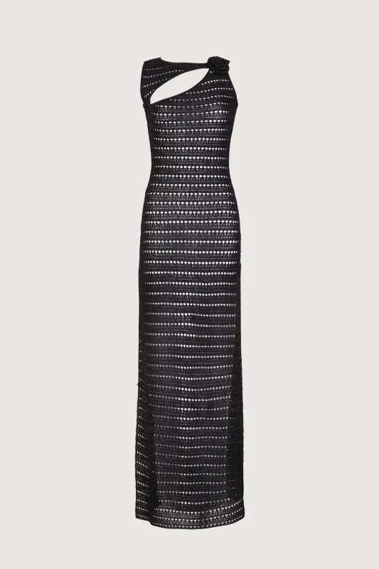 Rosette Sleeveless Crochet Dress (Black) sold by SAME