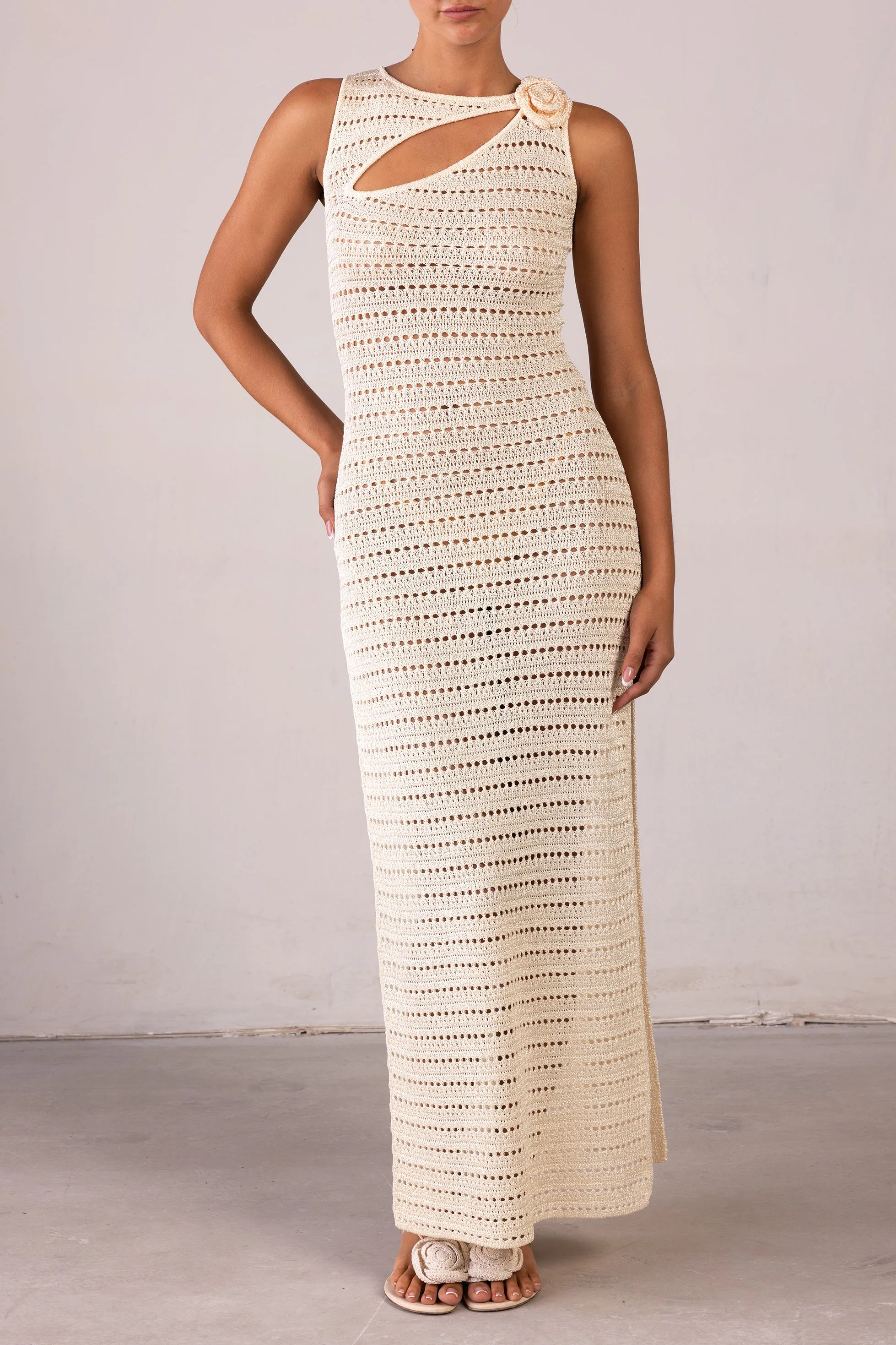 Rosette Sleeveless Crochet Dress (Cream) sold by SAME product image thumbnail 3