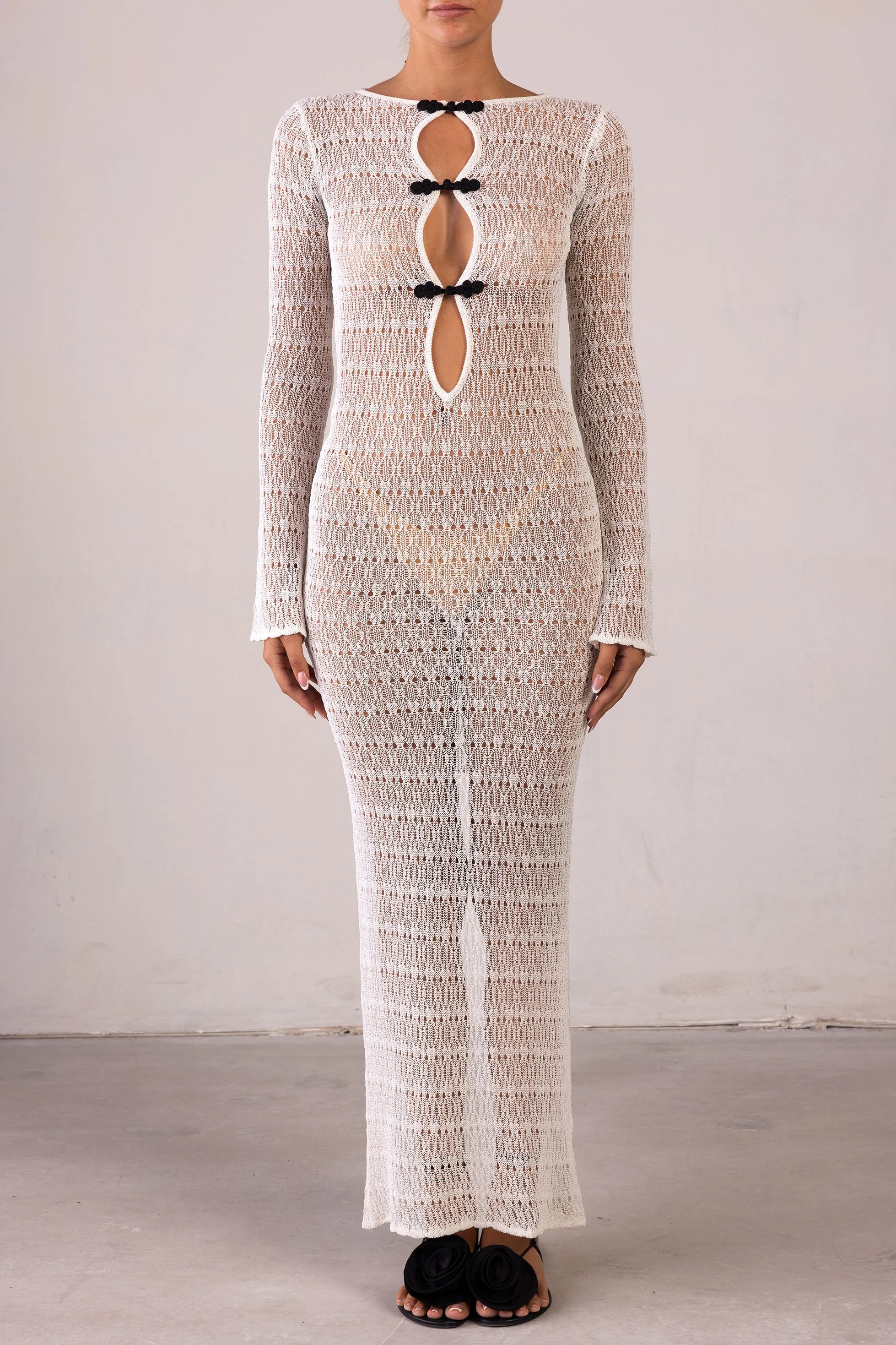 Keyhole Crochet Dress (Cream/Black) sold by SAME product image thumbnail 3