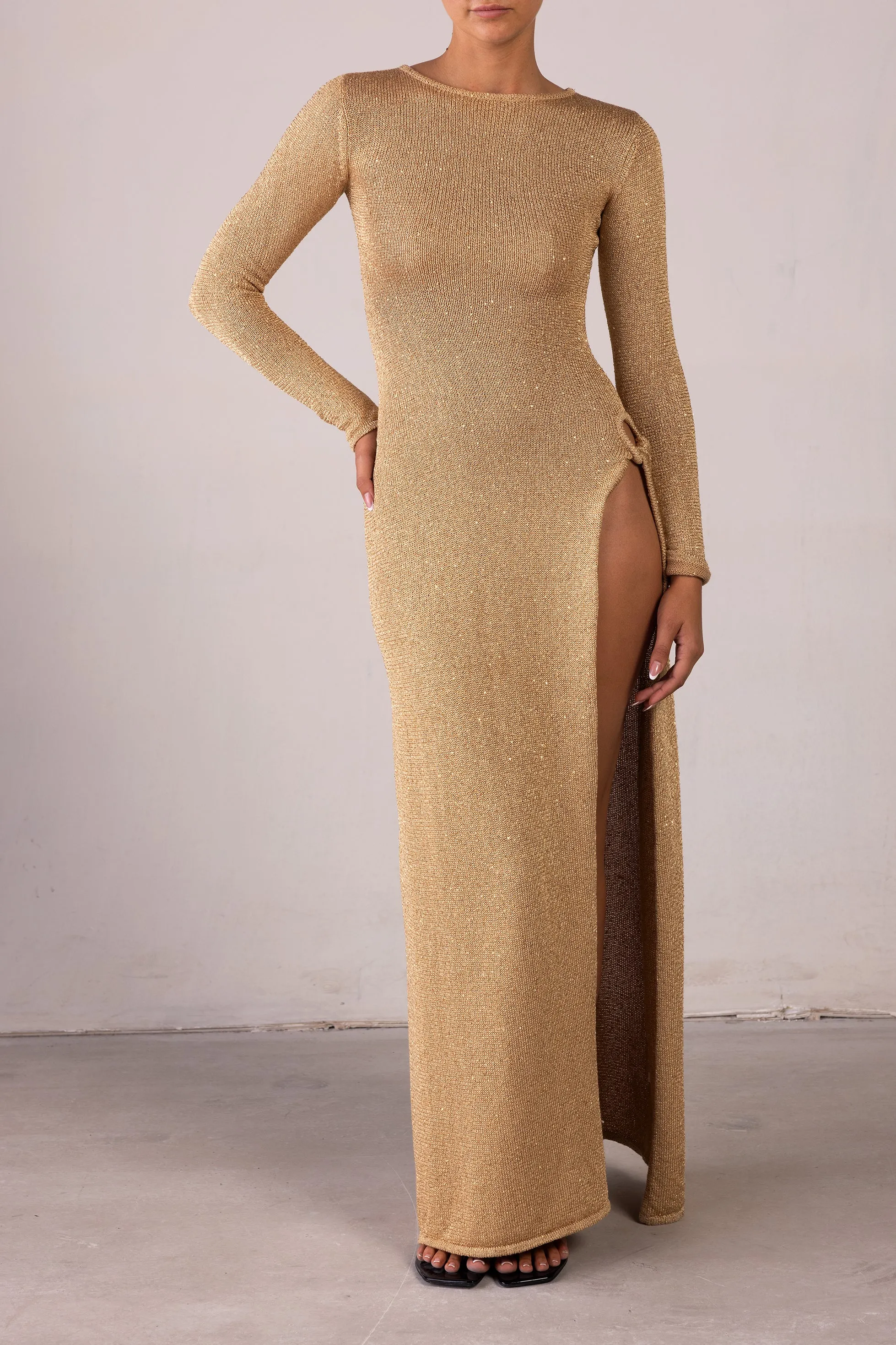 Long Sleeve Twist Dress (Gold Sequin) sold by SAME product image thumbnail 3