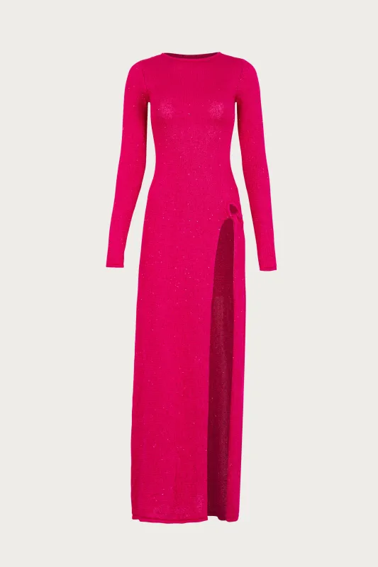 Long Sleeve Twist Dress (Hot Pink Sequin) sold by SAME