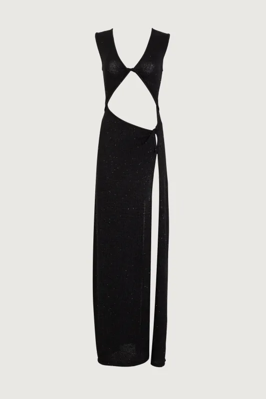 Cut Out Twist Dress (Black Sequin) made by SAME