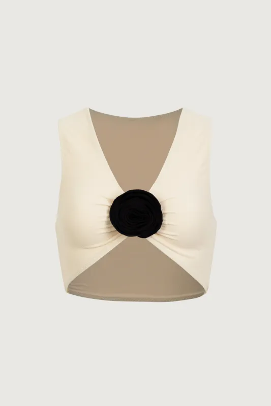 Rosette Tank Top (Faux Suede Cream/Black) sold by SAME