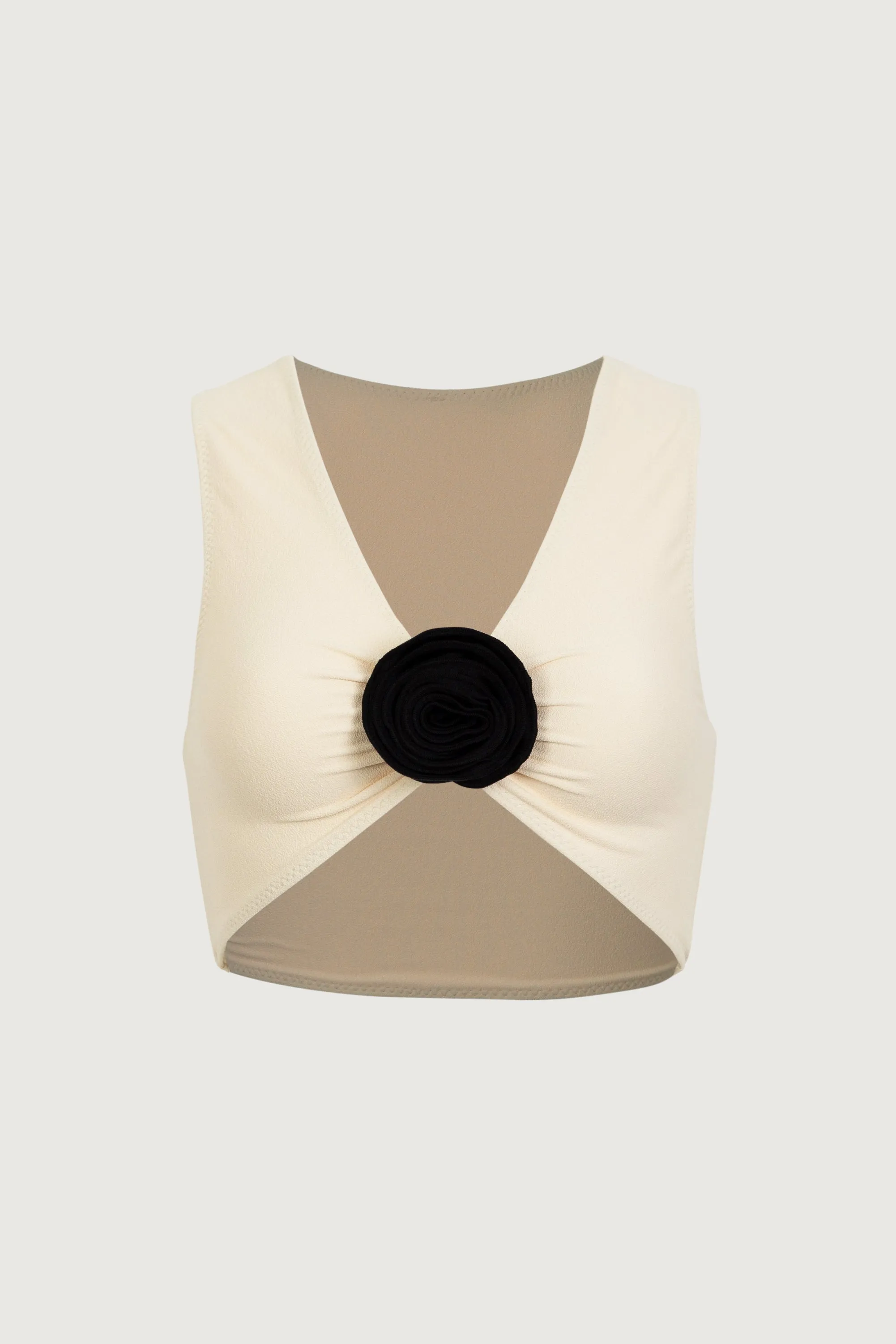 Rosette Tank Top (Faux Suede Cream/Black) sold by SAME