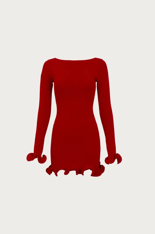 Ruffle Hem Mini Dress (Red) sold by SAME
