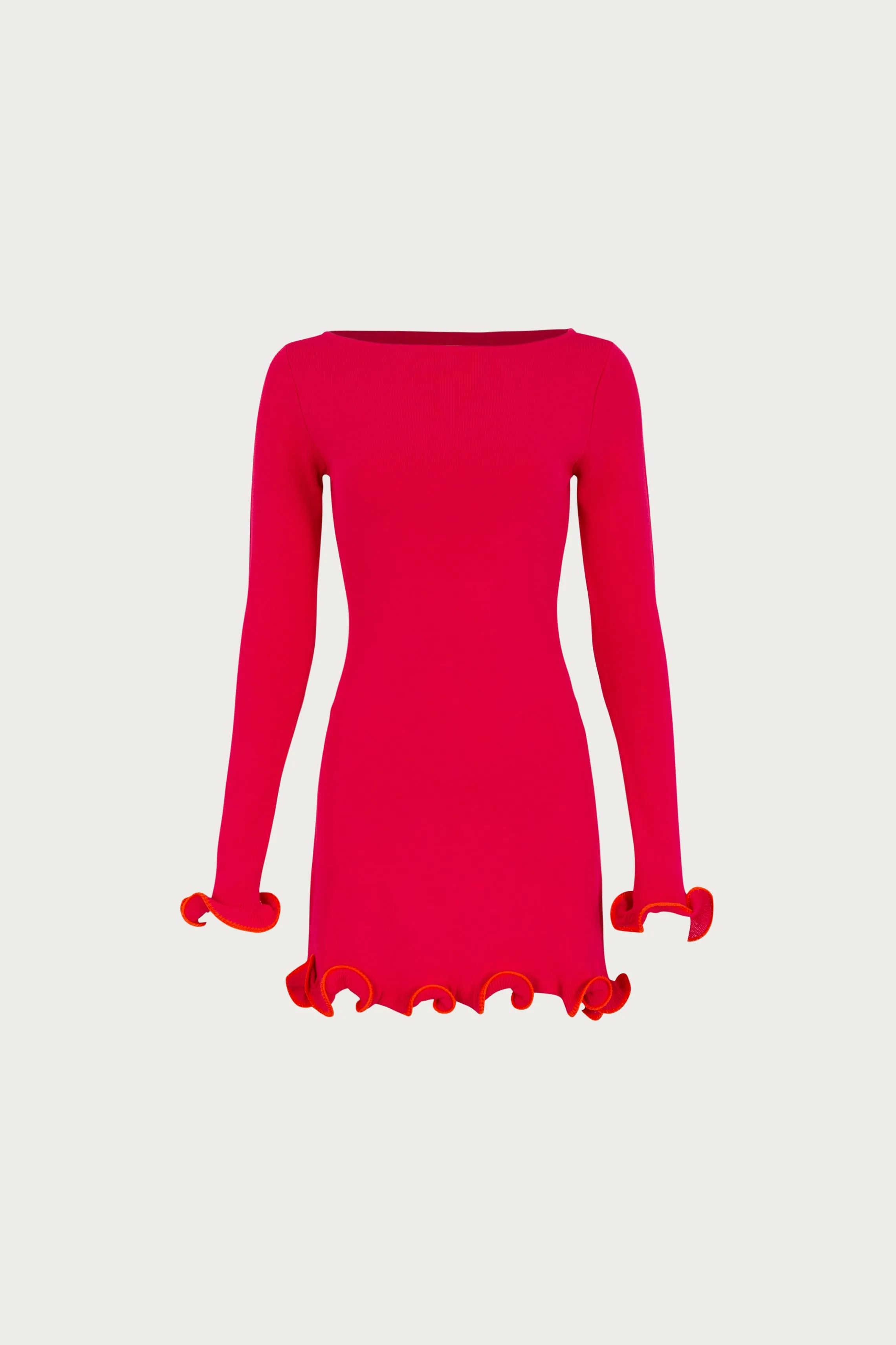 Ruffle Hem Mini Dress (Hot Pink/Orange) sold by SAME