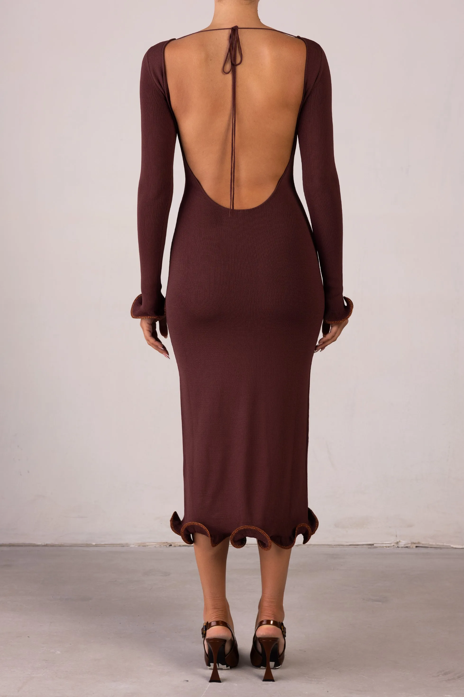 Ruffle Hem Midi Dress (Chocolate Brown/Brown Lurex) sold by SAME product image thumbnail 5