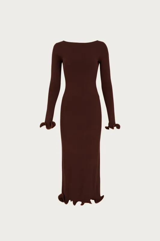Ruffle Hem Midi Dress (Chocolate Brown/Brown Lurex) sold by SAME