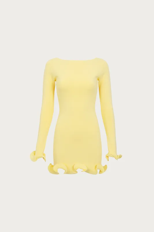 Ruffle Hem Mini Dress (Butter Yellow) sold by SAME