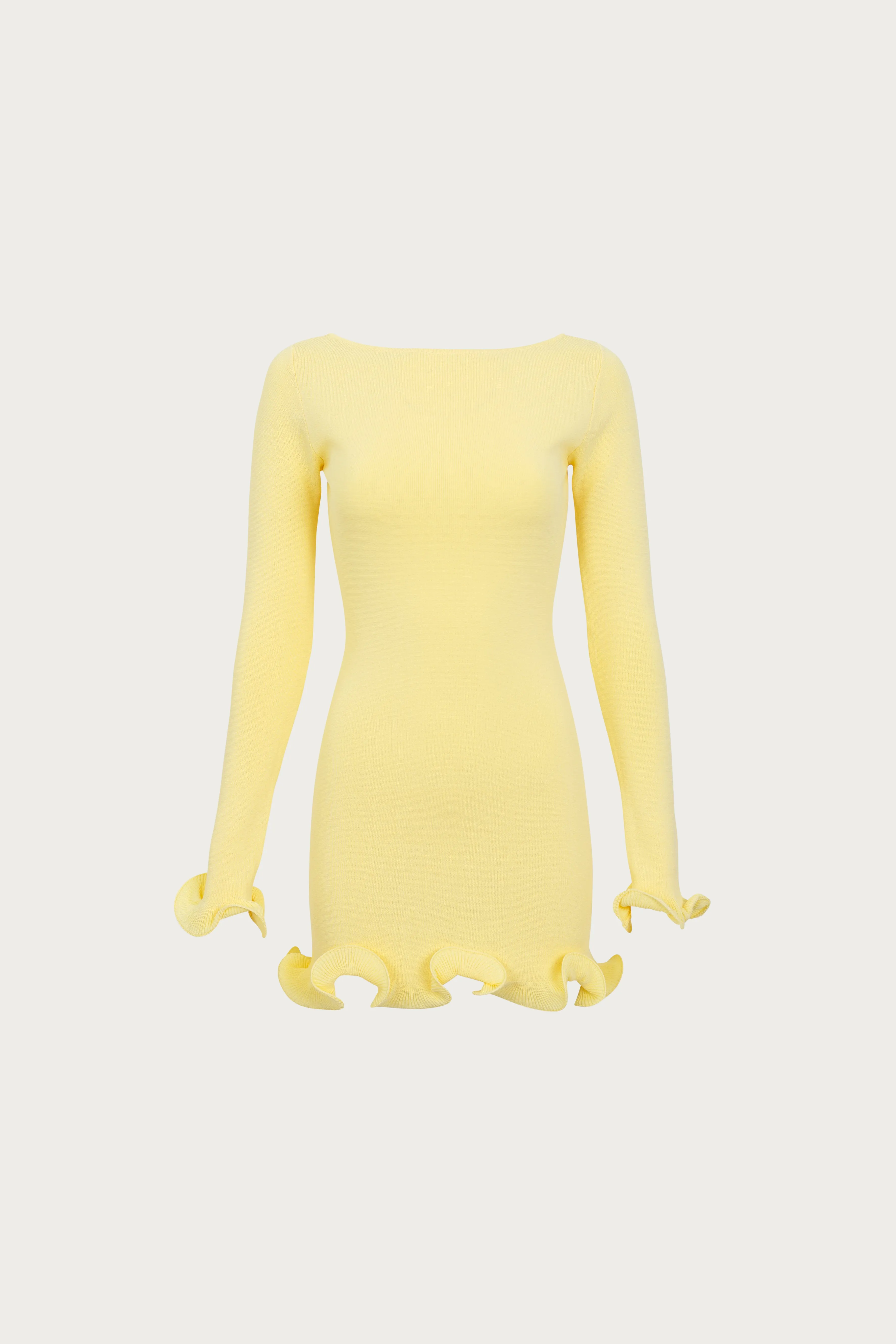 Ruffle Hem Mini Dress (Butter Yellow) sold by SAME