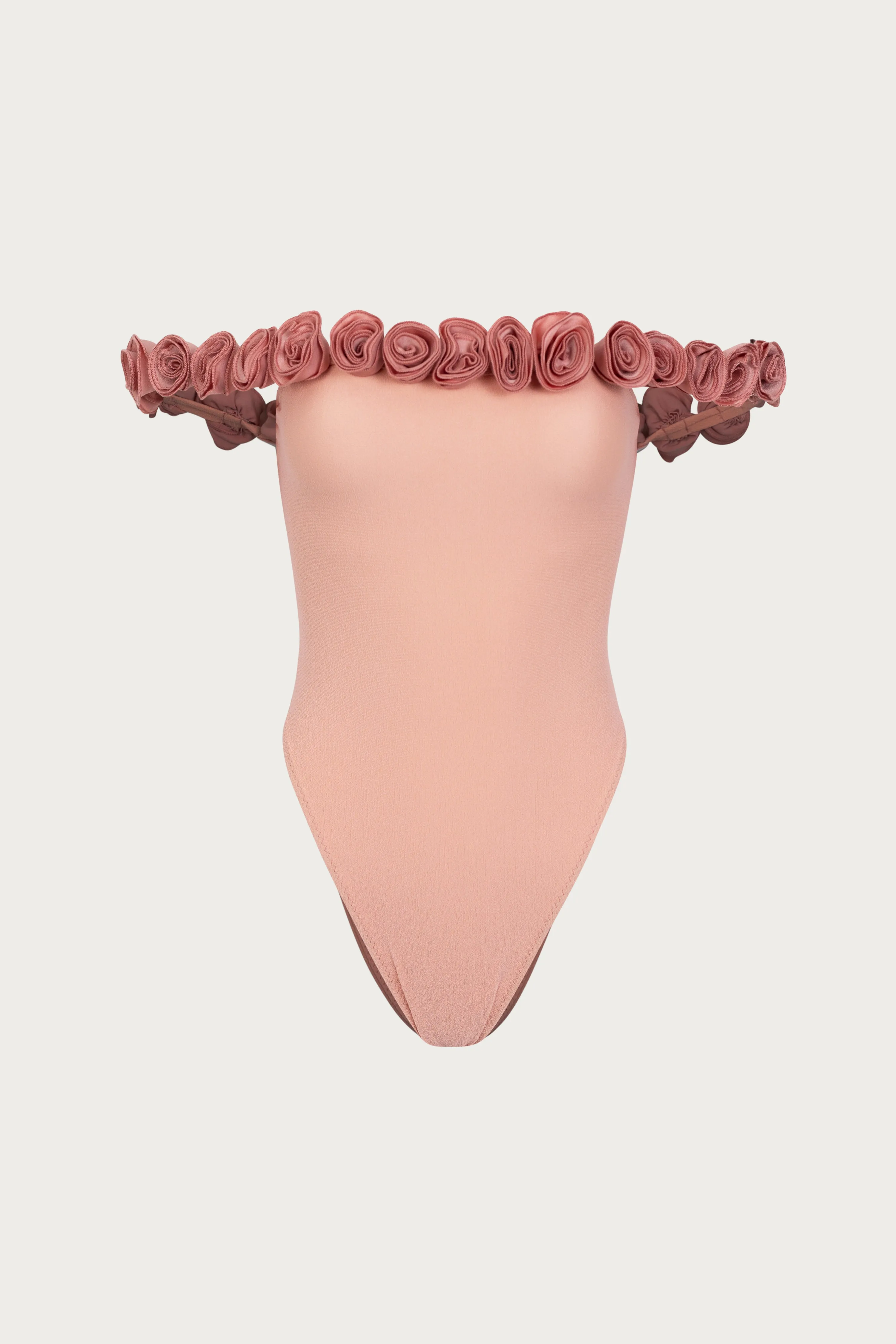 Rosette Off Shoulder One Piece (Faux Suede Blush/Blush) sold by SAME