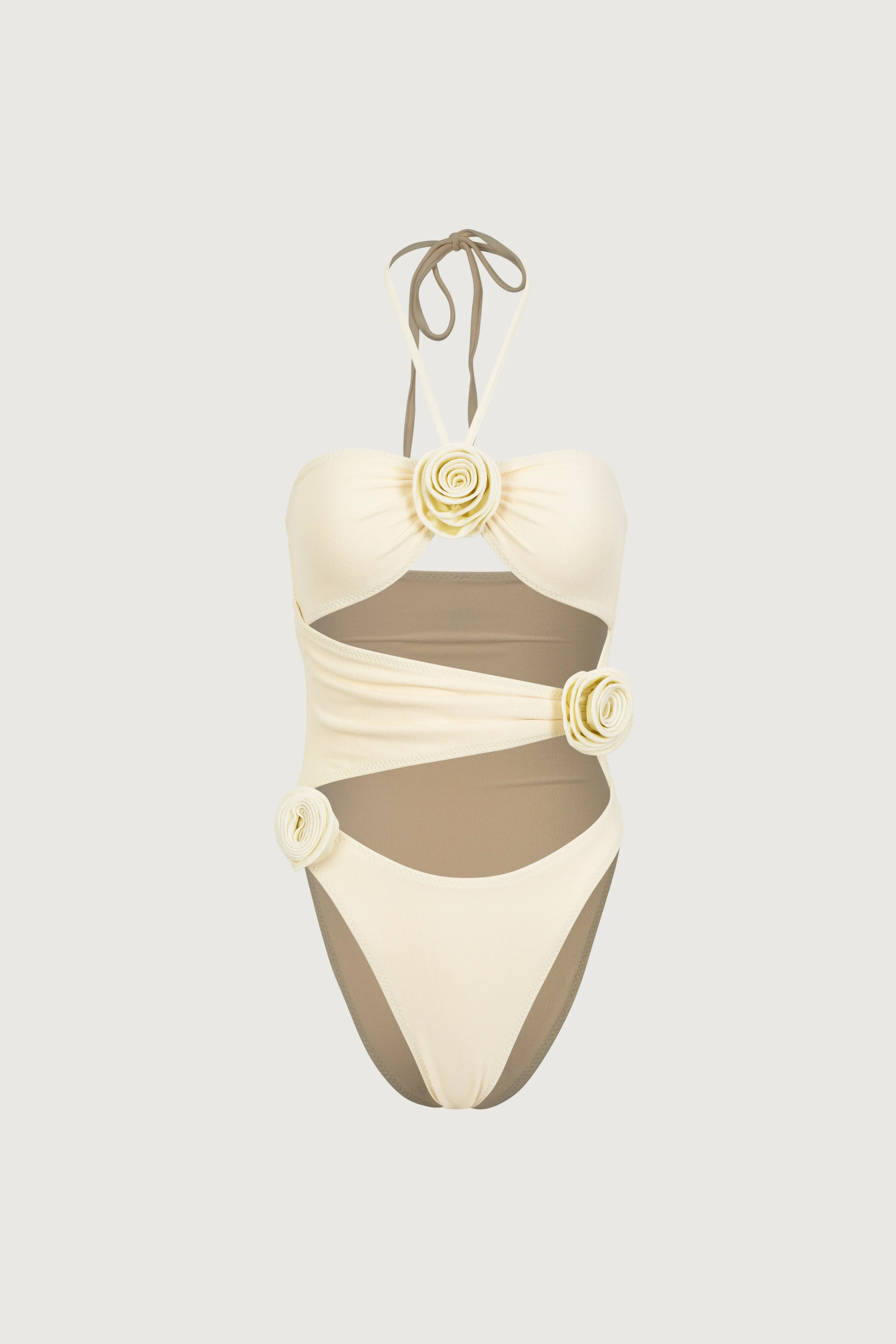 Rosette Cut Out One Piece (Faux Suede Cream/Cream) sold by SAME