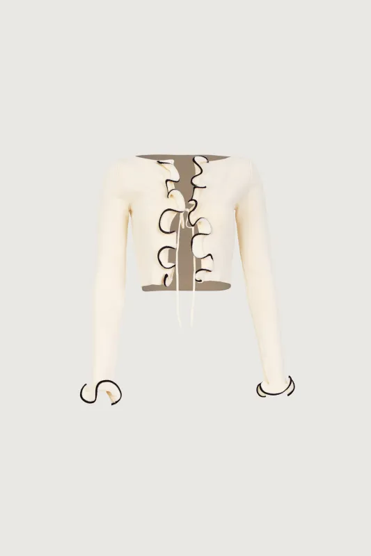 Ruffle Hem Top (Cream/Black) sold by SAME