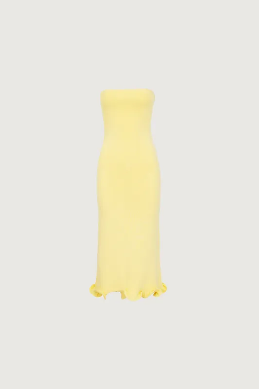 Ruffle Hem Strapless Dress (Butter Yellow) sold by SAME