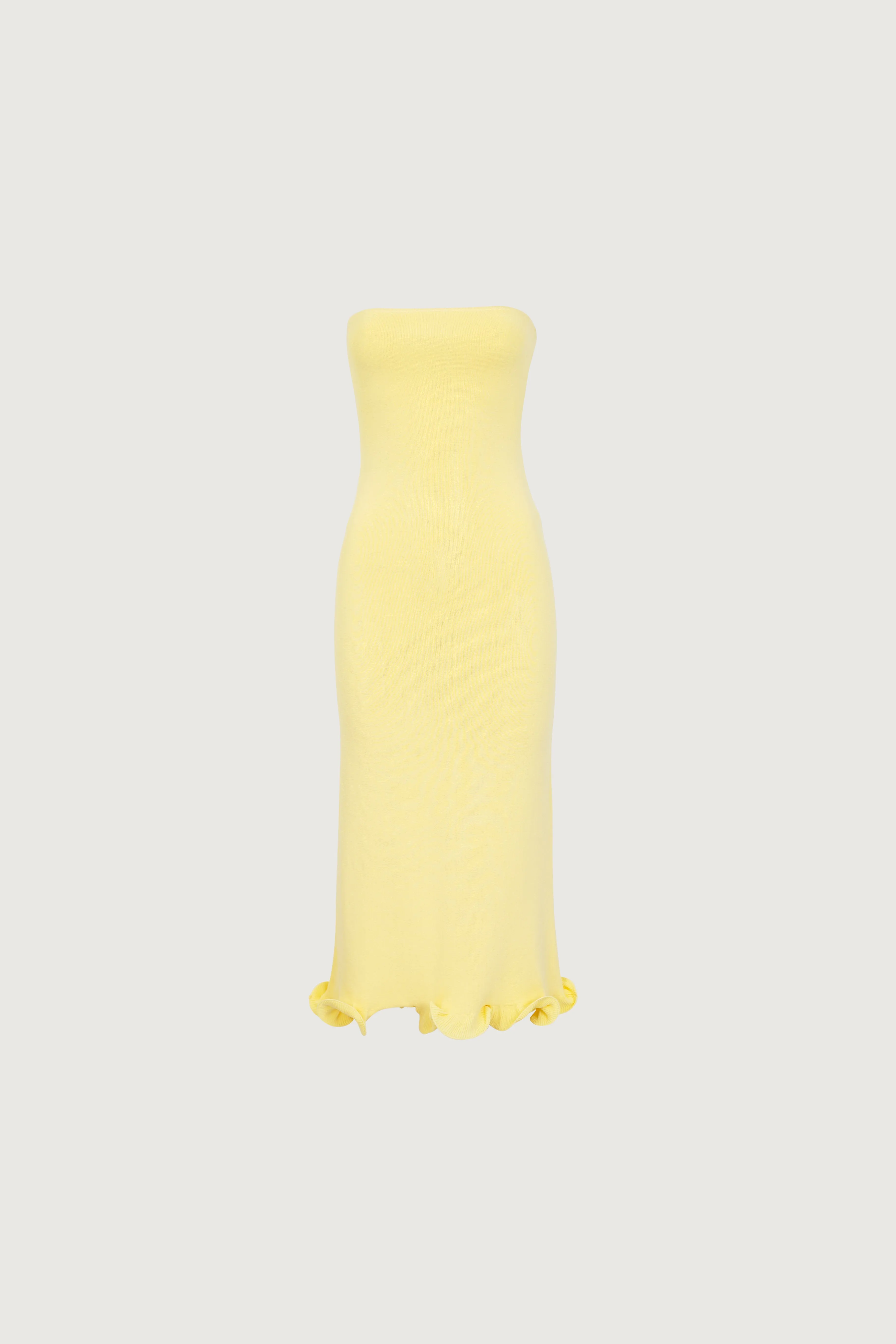 Ruffle Hem Strapless Dress (Butter Yellow) sold by SAME