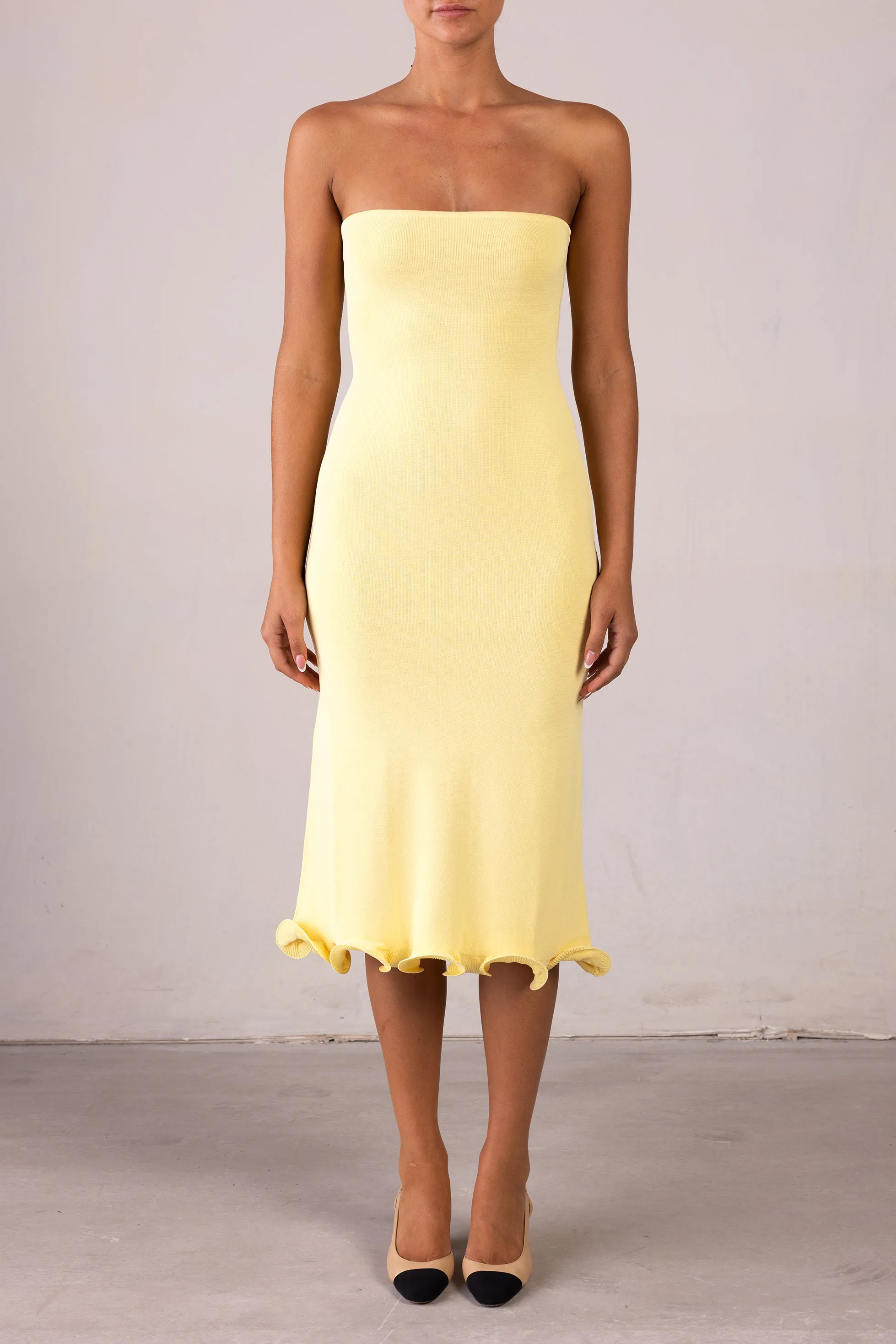 Ruffle Hem Strapless Dress (Butter Yellow) sold by SAME product image thumbnail 2