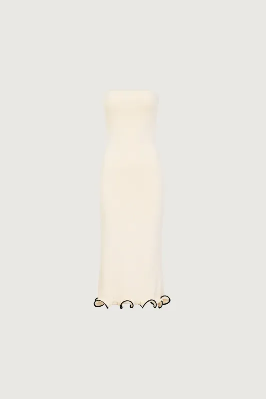 Ruffle Hem Strapless Dress (Cream/Black) sold by SAME
