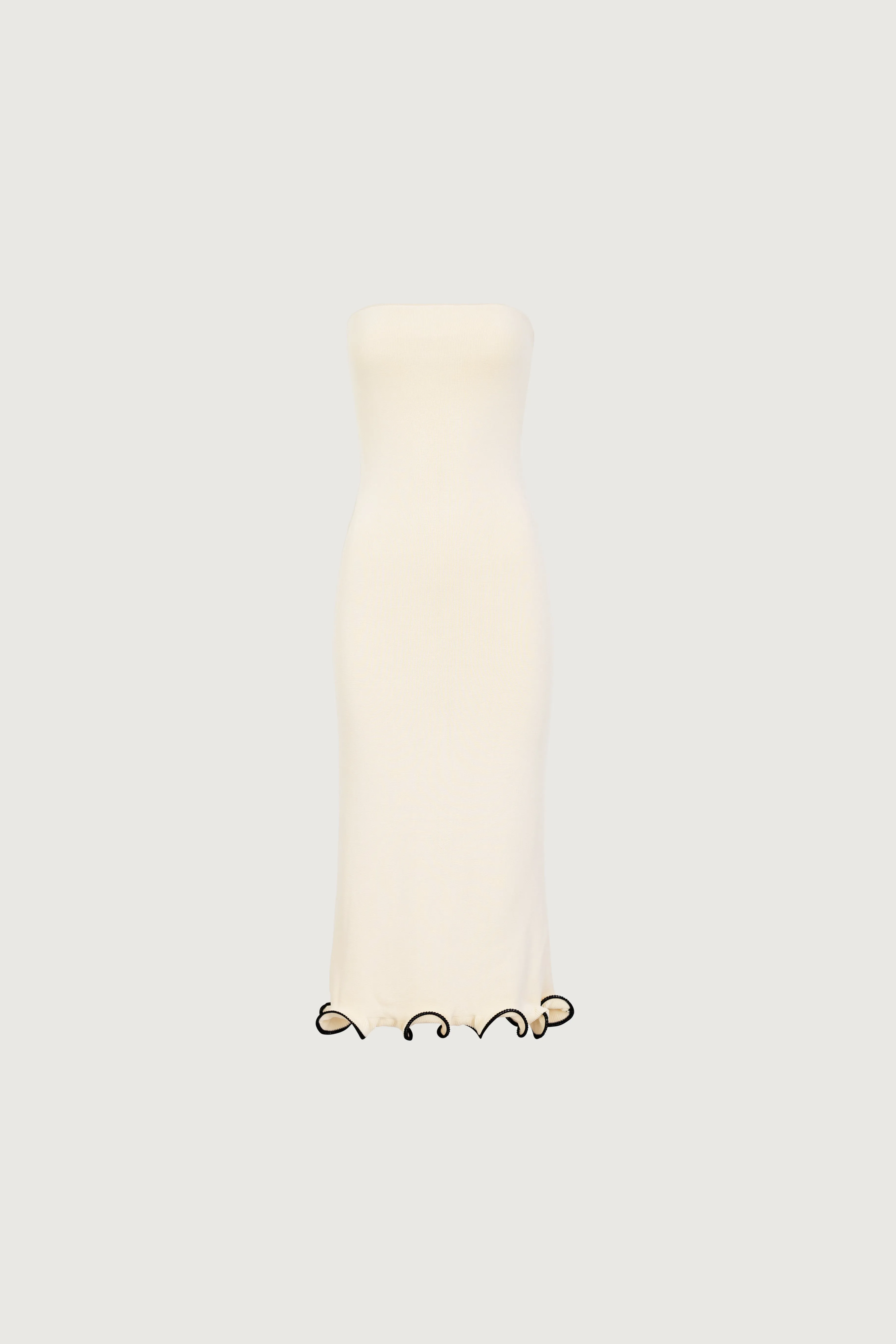 Ruffle Hem Strapless Dress (Cream/Black) sold by SAME