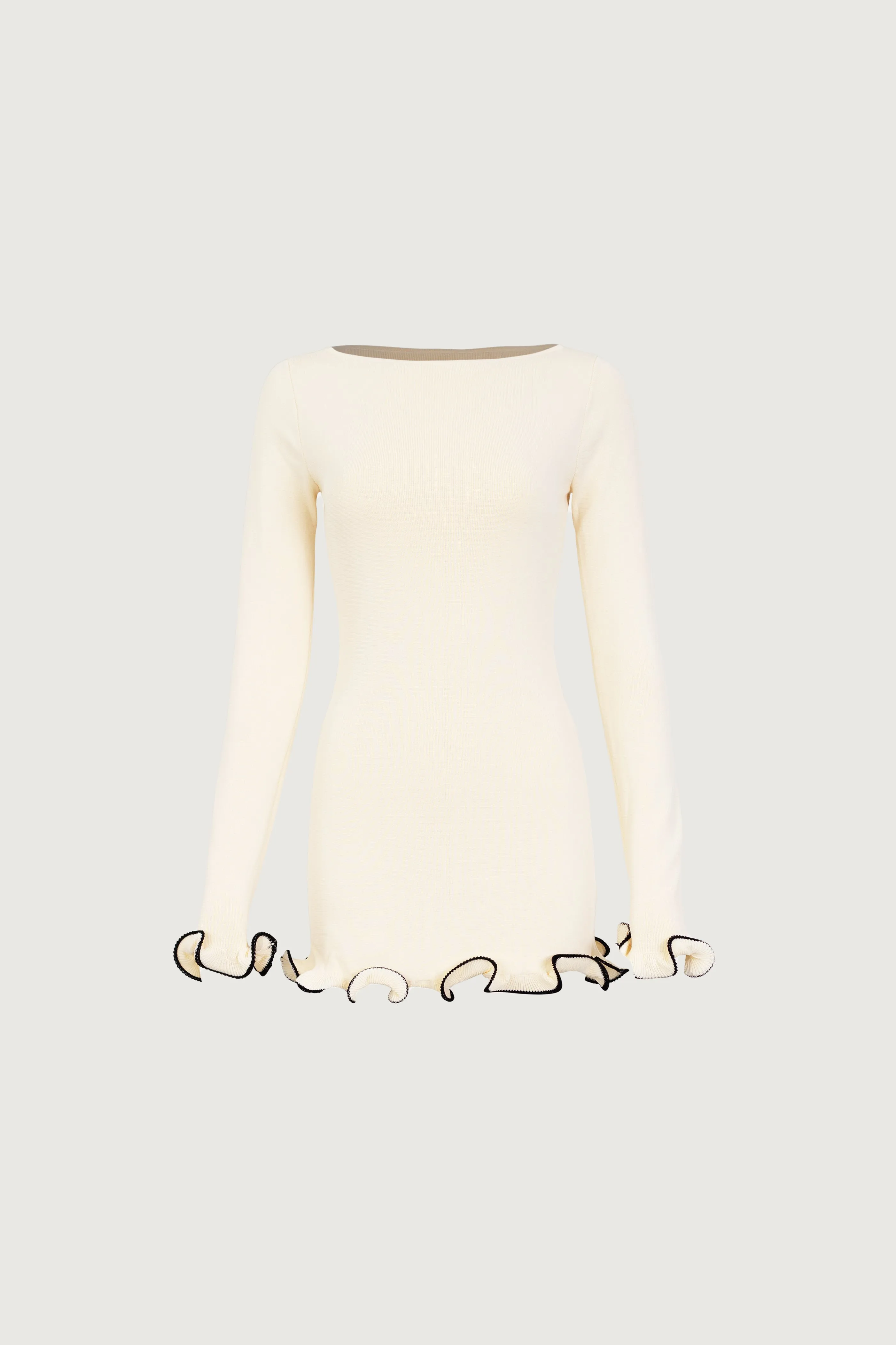 Ruffle Hem Mini Dress (Cream/Black) sold by SAME