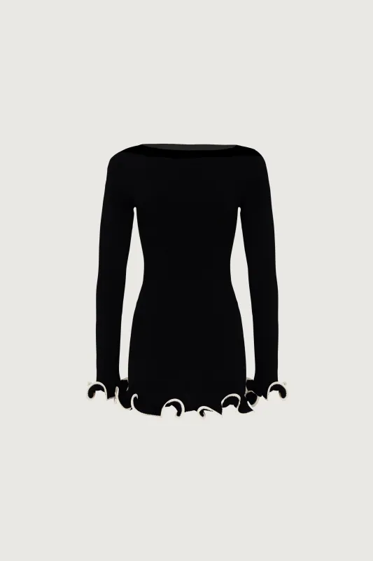 Ruffle Hem Mini Dress (Black/Cream) sold by SAME